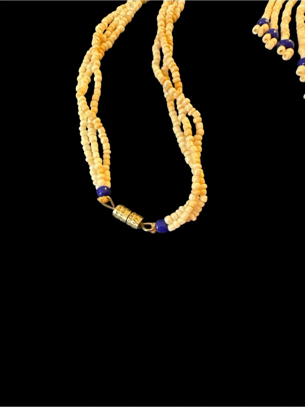 Vintage Beaded Statement Necklace Shell Pendant Fringe Boho Tribal Style